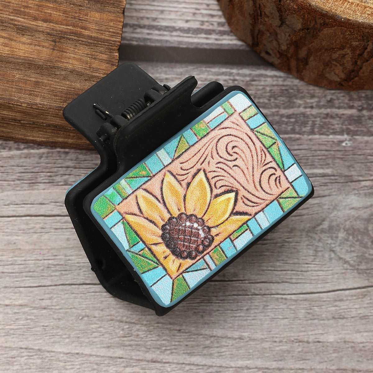 Wholesale  Western Style Sunflower Cactus Leather Hairpin Combination suit Shark Clip